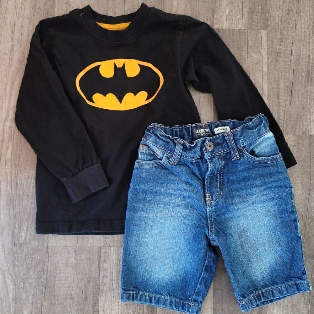 Oshkosh straight jean shorts and batman shirt